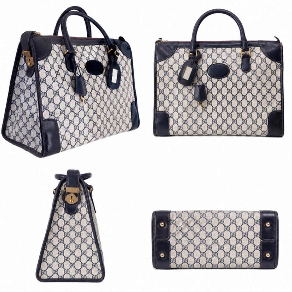 GUCCI GG SUPREME Navy Rolled Handle Doctors Work Travel Bag w Dust Bag COA